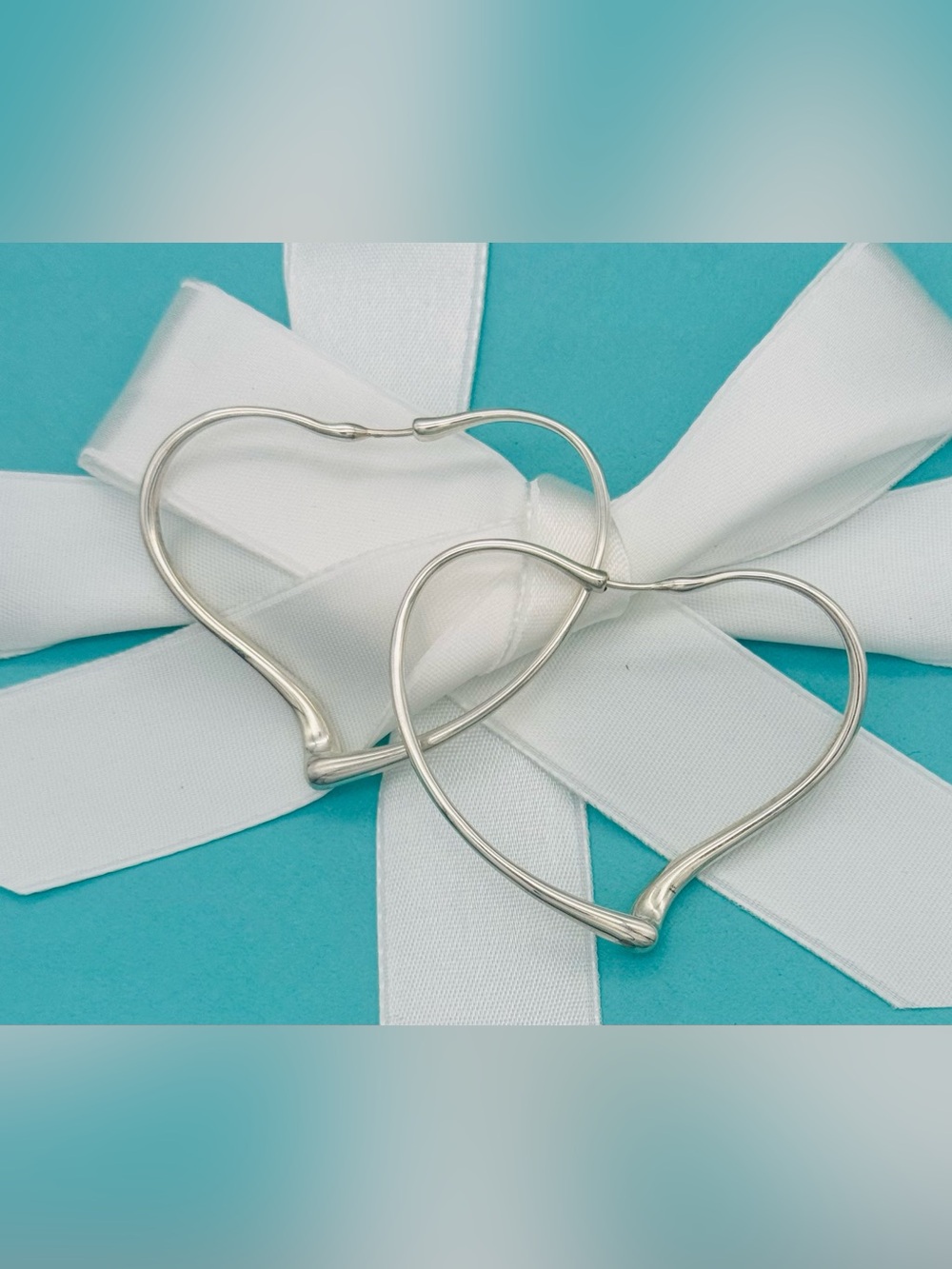 Tiffany & Co. Peretti Silver Open Heart Hoop Earrings  Large 2”